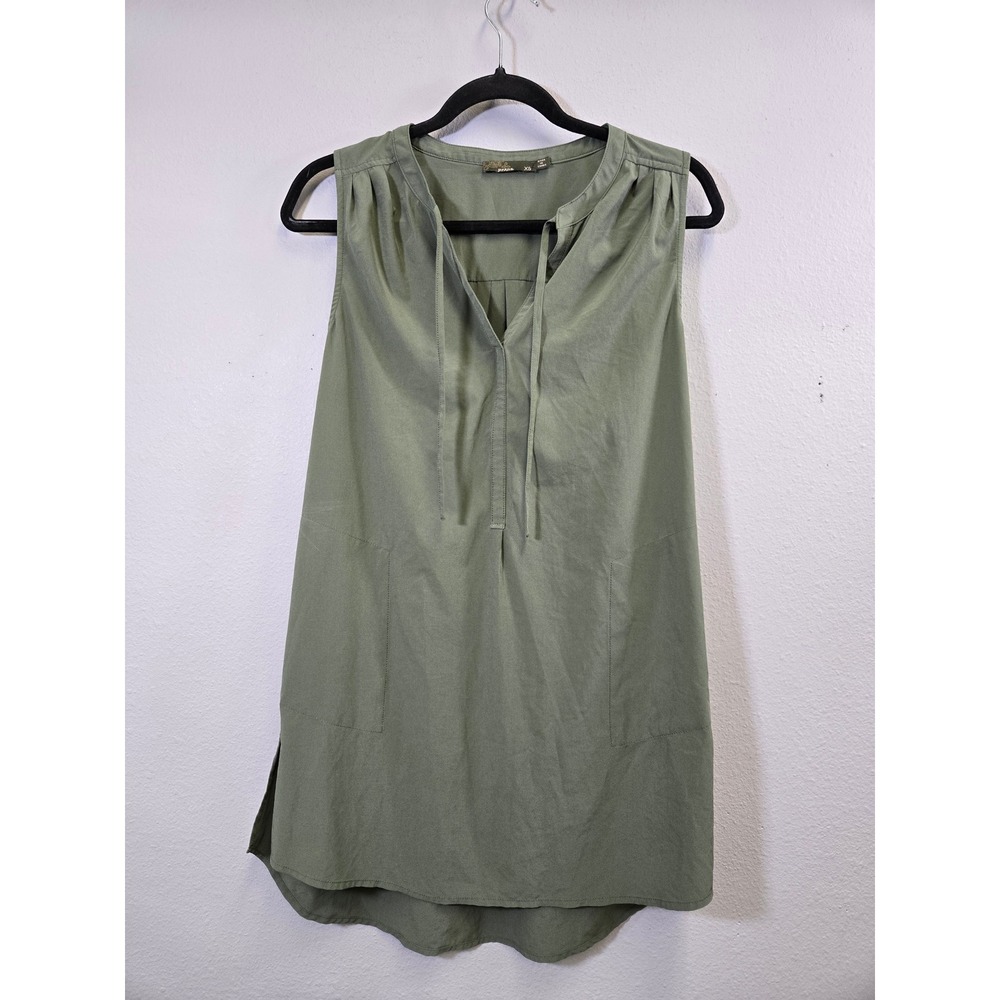 prAna Hiking Outdoor Utility Pockets Sleeveless Split Neck Tunic Top Green XS
